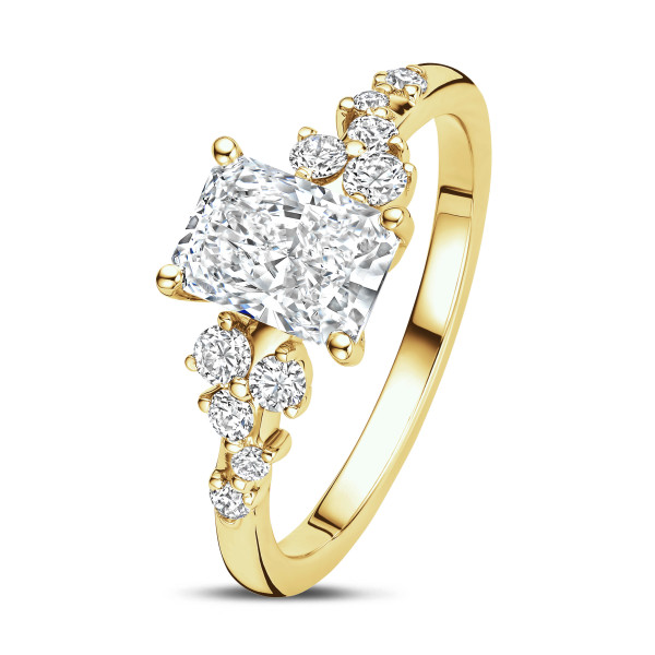 Yüzükler - 1.00 Kt Sarı Altın Solitaire Küme Yüzük. Radiant Kesim Pırlanta