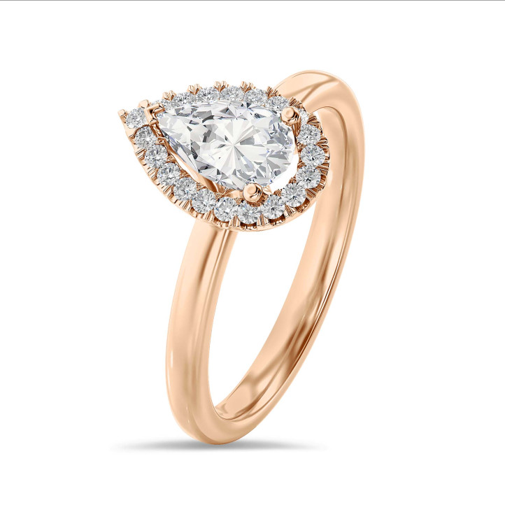 3.00克拉Halo光环梨形切工围镶培育单钻玫瑰金戒指