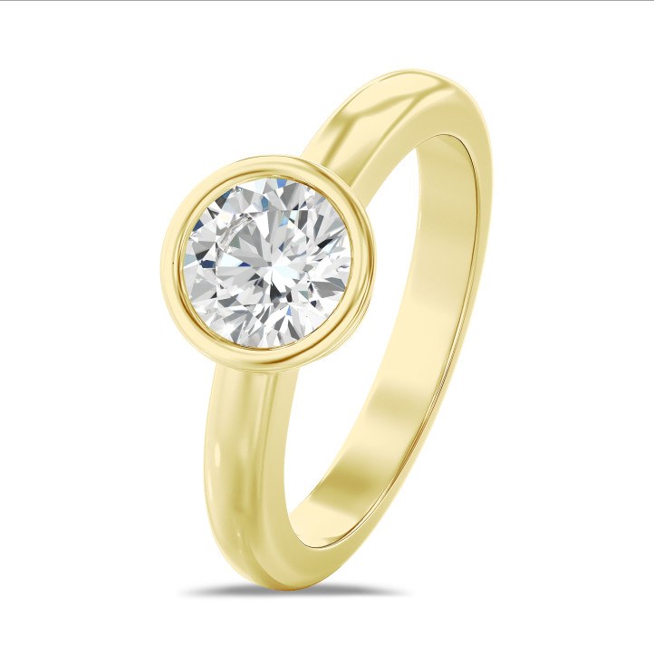 3.00克拉圆形黄金培育单钻戒指