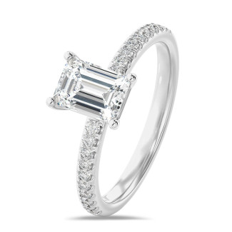 1.20克拉祖母绿切工白金培育单钻戒指 - 戒圏密镶小培育钻