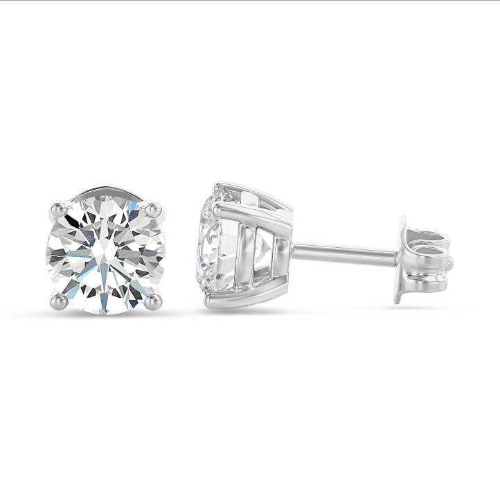 2.00克拉白金圆形培育钻石耳钉