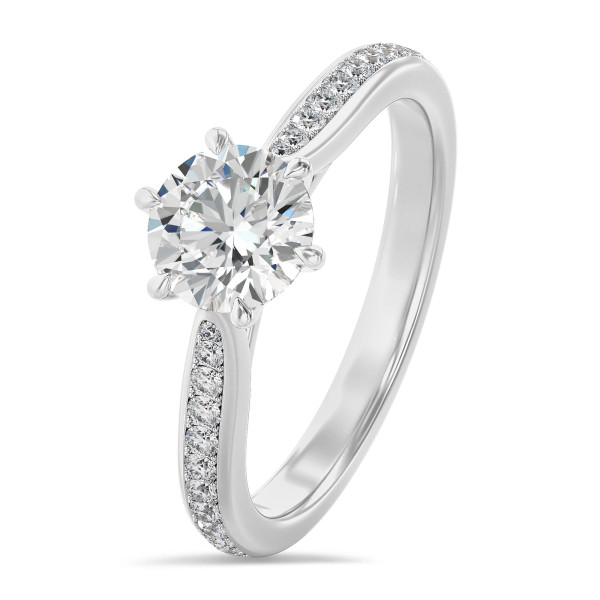 求婚钻戒 - 1.00克拉白金培育单钻戒指 - 戒圏密镶小培育钻
