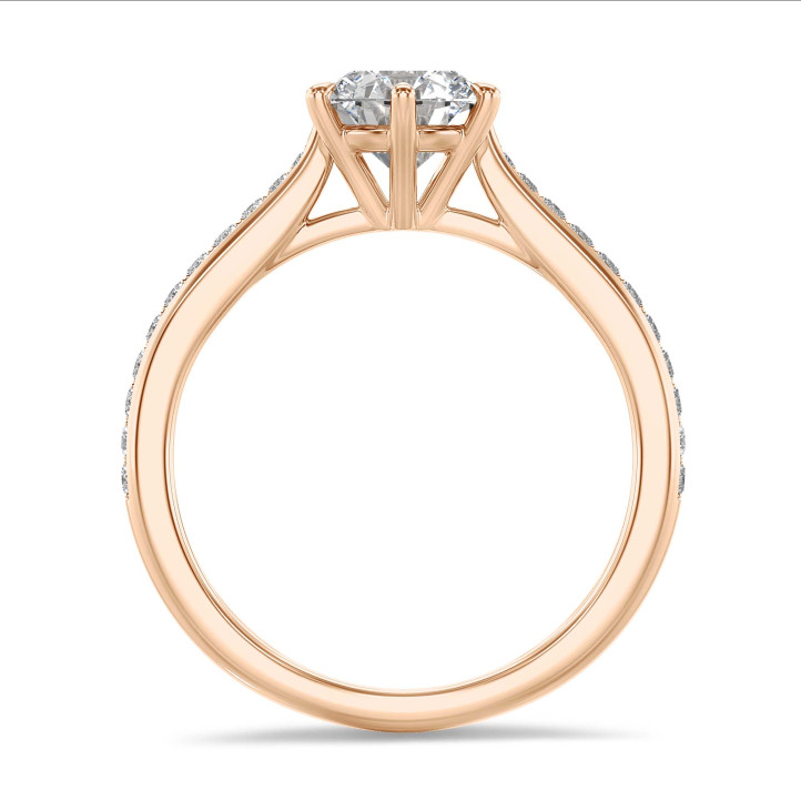 2.00克拉玫瑰金培育单钻戒指 - 戒圏密镶小培育钻