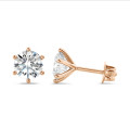 3.00克拉玫瑰金圆形培育钻石耳钉
