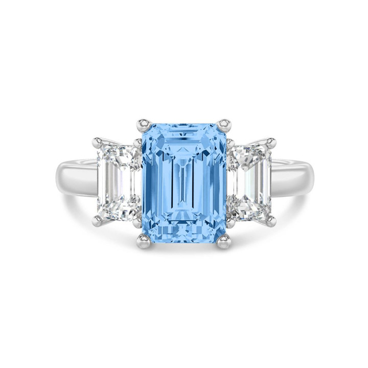 blue emerald cut diamond ring